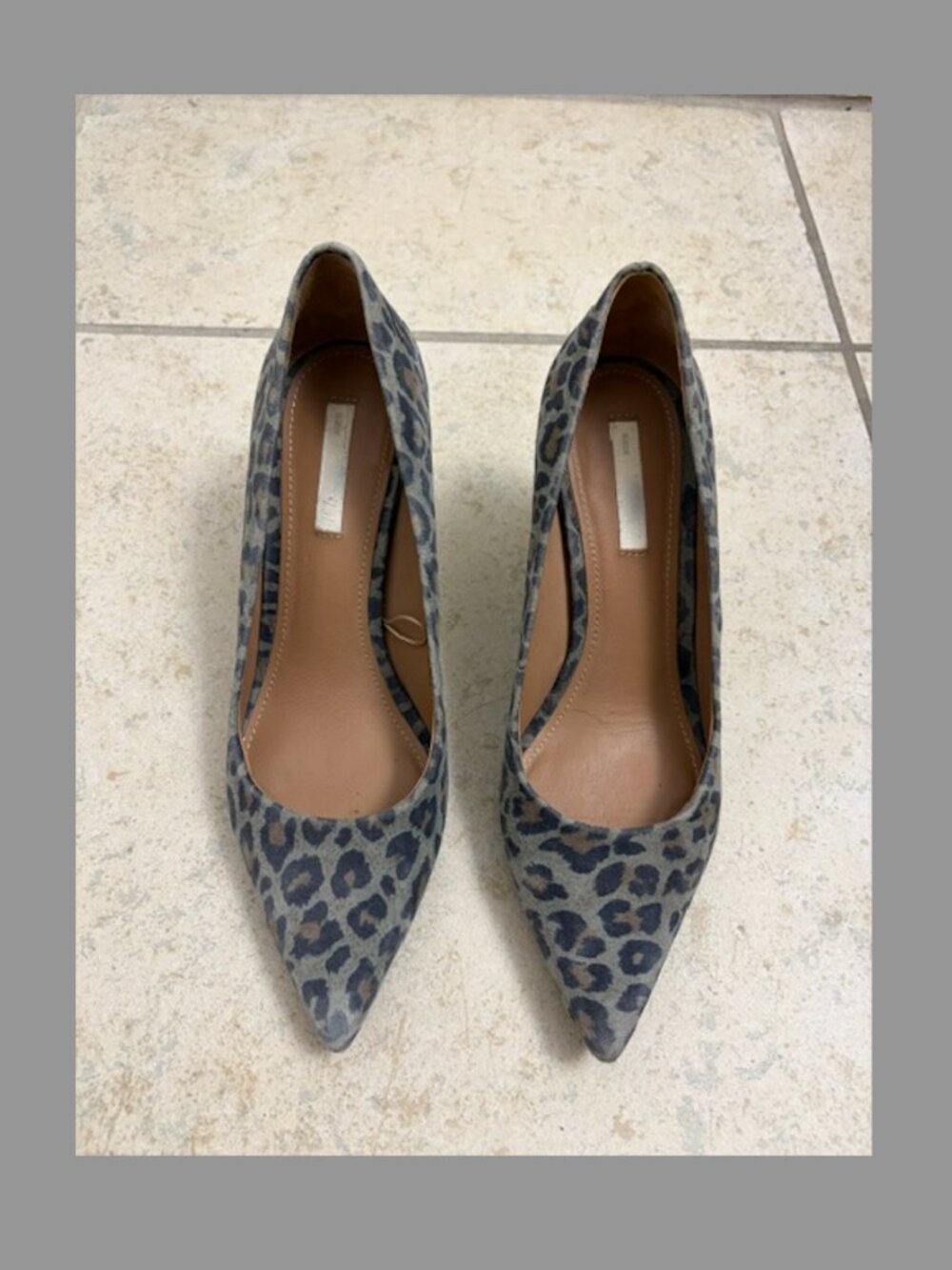 H&M Women's Animal Print Heels US6 Eur37 Gray Black Pumps Faux Suede Pointed